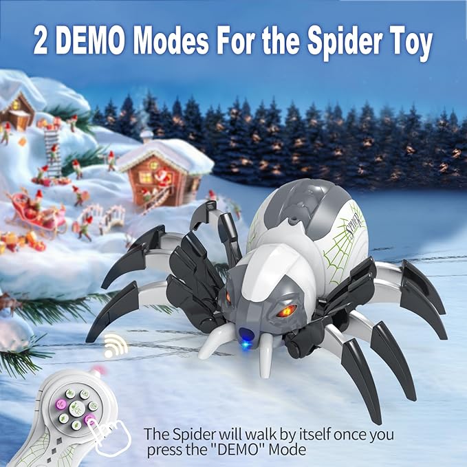 DEERC 128A Remote Control Spider, RC Moving Spider Robot Toys for Kids, Halloween Gifts for Birthday Party Joke Pranks, Wireless Remote Controlled Spider with Real Music Effect & LED Light