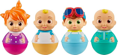 Cocomelon Weebles 4 Figure Pack, Chunky Moulded Figures, JJ, moonbug, Preschool Imaginative Play, Blue