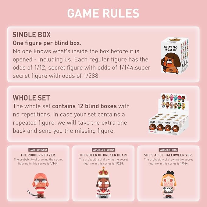 POP MART Crybaby Crying Again Series Figures, Crybaby Blind Box Figures, Random Design Action Figures Collectible Toys Home Decorations, Holiday Birthday Gifts, Single Box