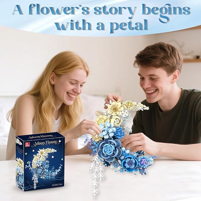Moon Flower Building Toy Set (Glowing Version), DIY Roses for Home Decor & Display, Gifts & Craft for Valentines Day, Fun Arts and Crafts Idea for Girl,Teen, Female (934Pcs)