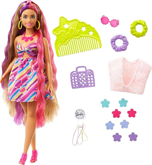 Barbie Totally Hair Doll, Flower-Themed with 8.5-inch Fantasy Hair & 15 Styling Accessories (8 with Color-Change Feature)
