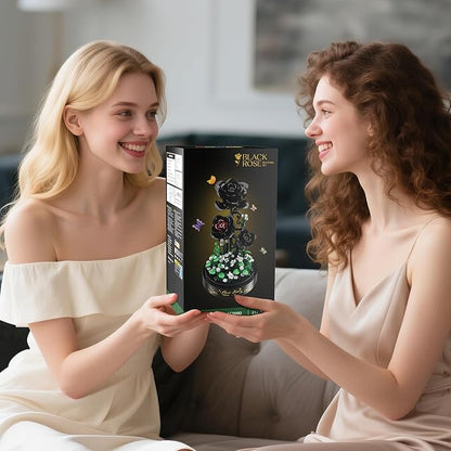 Flower Building Set with LED Light - 232 PCS Black Rose Building Blocks Kit with Dust Cover, Valentine's Day Gift for Her Grilfriend Wife 3.6MM Flower Botanical Collection Block Toy Home Decor