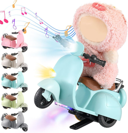 1 Pcs Doll Scooter Doll Vehicles Mini Electric Scooter Toy with Music & Lights Could Rotate 360° Dolls Accessories Cute Scooters Toy Ornaments Battery Not Included (Blue)