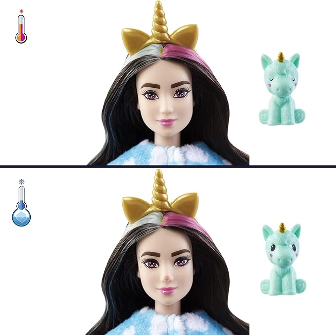 Barbie Cutie Reveal Doll, Fantasy Series Unicorn Plush Costume, 10 Surprises Including Mini Pet & Color Change