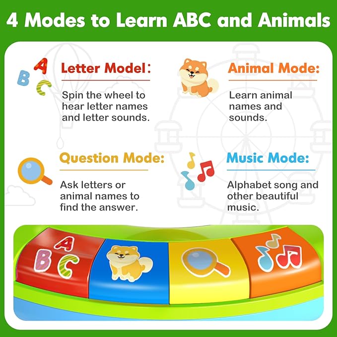 Toys for 1 2 3 Years Old Boys Girls, Musical Spin & Sing Alphabet Zoo with Lights & Sounds, Learning Educational Toys for Toddler 1-3, Christmas Birthday Gifts for Baby Kids Age 6-9-12-18 Months