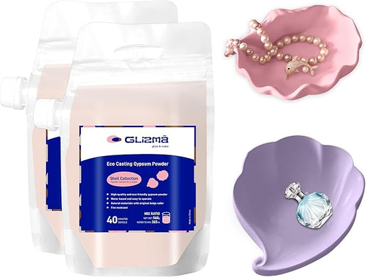 Glizma Refill Bag for Shell Kit 1.23lb*2, Resin Casting Powder 560g*2, Fast Curing, 40+ Minutes Demold, Water Activated Plaster Powder, Shaking Bag Design, Easy Mixing and Self Leveling