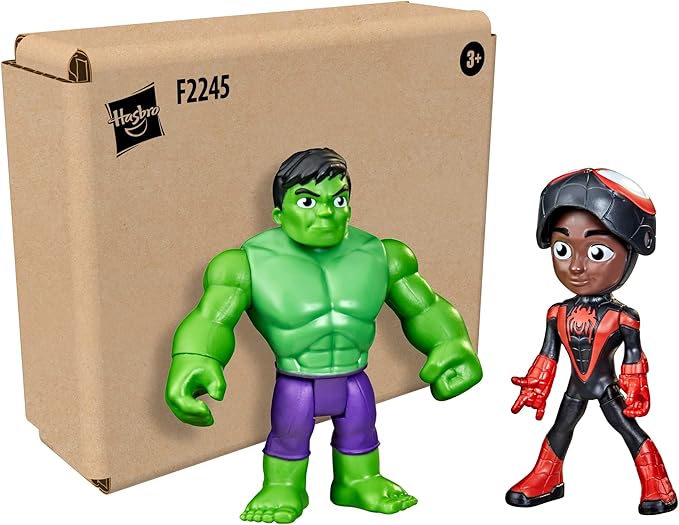 Spidey and His Amazing Friends Hero Reveal 2-Pack, Marvel Action FiguresMask Flip Feature, Miles Morales and Hulk