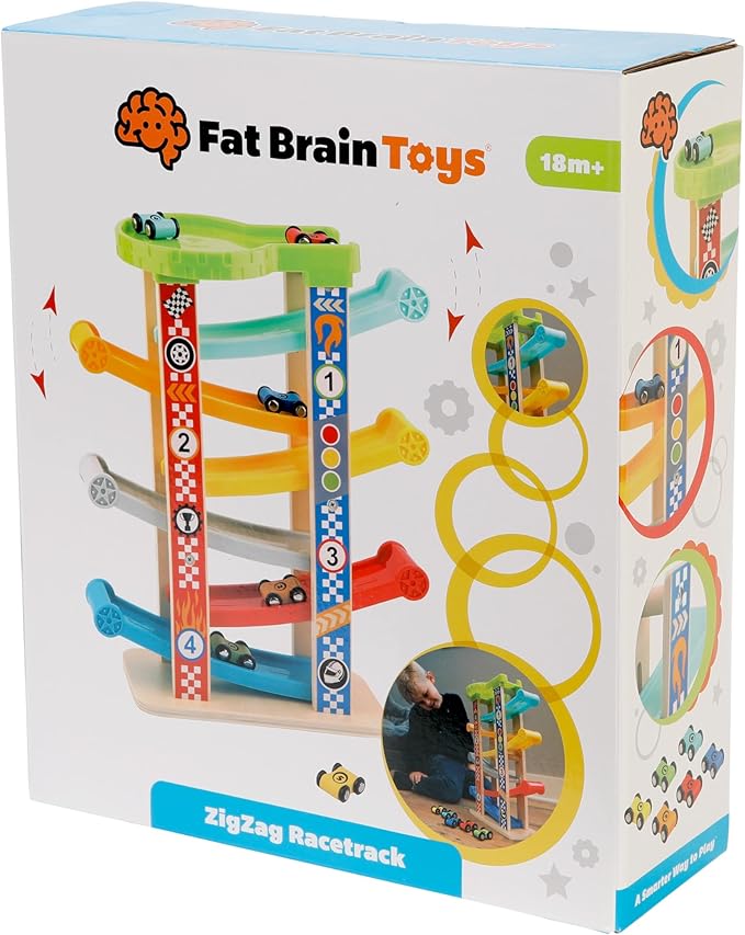Fat Brain Toys Zigzag Racetrack - Number-Learning Car Tower for Preschoolers