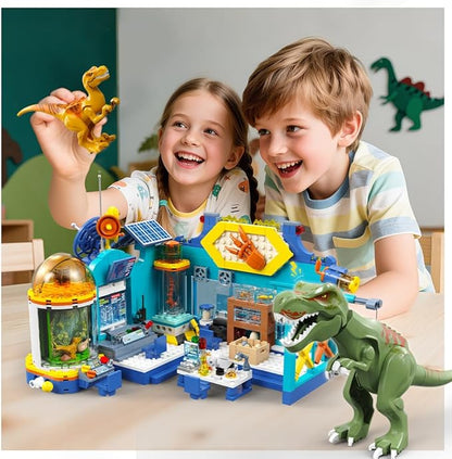 HOGOKIDS 2-in-1 Dinosaur Research Institute Building Set with Light - 837PCS Dino World Building Blocks Toys with 2 Dinosaur Figures, Dinosaur Playset Birthday Xmas Gifts for Boys Girls Age 8-14 Years
