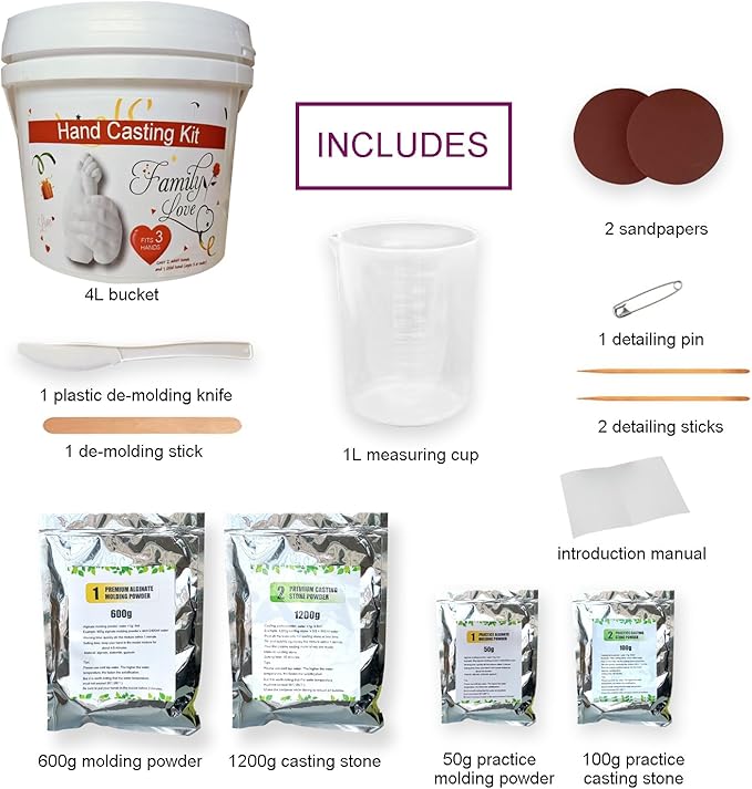 HopeMeng Family Hand Casting Kit with Practice Kit - Casts 3 Person Detailed and Accurate Casting of Hands - DIY Plaster Hand Molding Kit