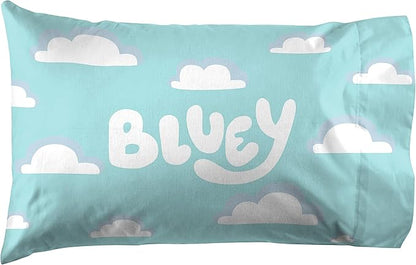 Jay Franco Kids Sheet Set with Fitted, Flat Sheets & Pillow Cover - Ultra-Soft Bedding with Pillowcase for Room Decor, White - Bluey, 3 Piece Toddler