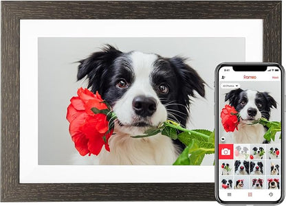 10.1'' Frameo Digital Picture Frame, 32GB WiFi Digital Photo Frame, 1280x800 IPS Touch Screen, Auto-Rotate, Slideshow, Send Photos/Videos via Free App(Black Wood Frame)