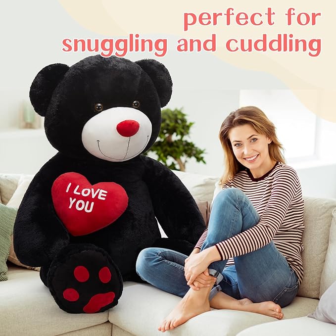 Tezituor Giant Black Teddy Bear 6ft Stuffed Animals - “I Love You” Red Heart Jumbo Human Size Teddy Bear for Girlfriend,Boyfriend,Wife,Lover-Birthday, Anniversary,Christmas, Valentines, Long Distance