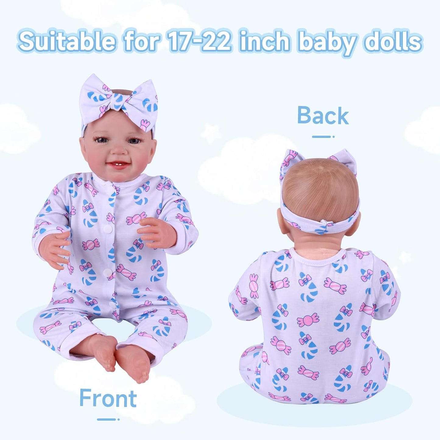 BABESIDE Reborn Baby Doll Clothes for 17-22 Inch Dolls, 5 Sets Baby Doll Clothes Outfits Accessories - Romper Suit and Headband for Newborn Boy&Girl Kids Gift