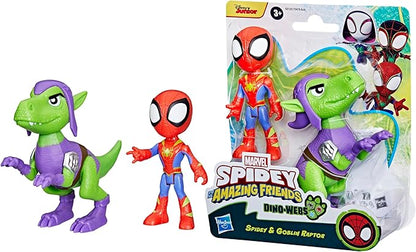 Marvel Spidey and His Amazing Friends Dino-Webs, Spidey and Goblin Raptor Action Figures Set, Super Hero Toys for Boys and Girls Ages 3 and Up