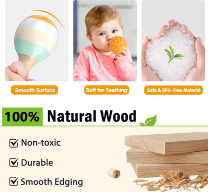 Montessori Toys for 6 Month Old 1+ Year Old 6 in 1 Musical Instruments for Toddler Stacking Blocks Development Learning Educational Toy with Wooden Xylophone for 6 7 8 9 Months Baby Birthday Gift