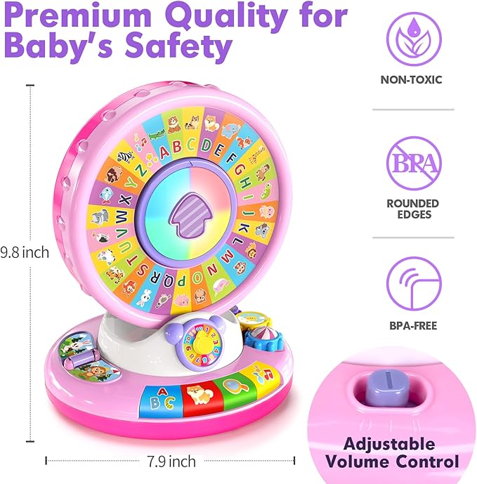 Toys for 1 2 3 Years Old Boys Girls, Musical Spin & Sing Alphabet Zoo with Lights & Sounds, Learning Educational Toys for Toddler 1-3, Christmas Birthday Gifts for Baby Kids Age 6-9-12-18 Months