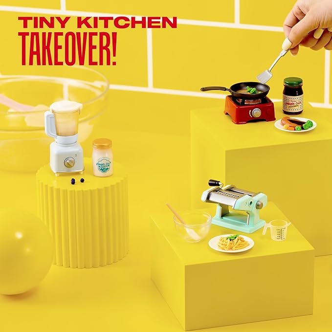 Mini Brands Really Works Magic Cook Kitchen Capsule Series 1 Pasta Maker & Steak with Pan Set by ZURU, Miniature Real Working Kitchen Appliances, Non-Edible Collectible Toy Mystery Capsule