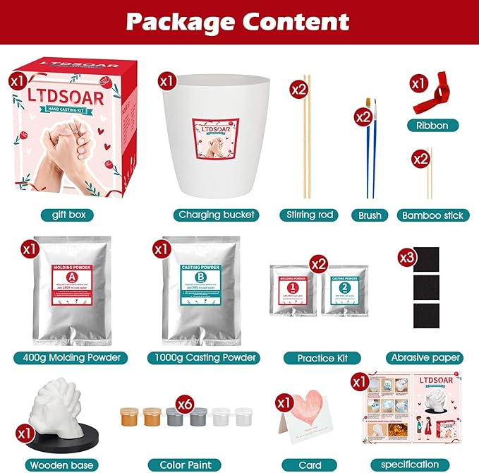 LTDSOAR Hand Casting Kit, Couples with Practice Kit, Hand Mold Kit for Adults & Kids, Romantic Anniversary Wedding Birthday for Her or Him,Boyfriend Girlfriend Unique Christmas Stocking Stuffers Gift