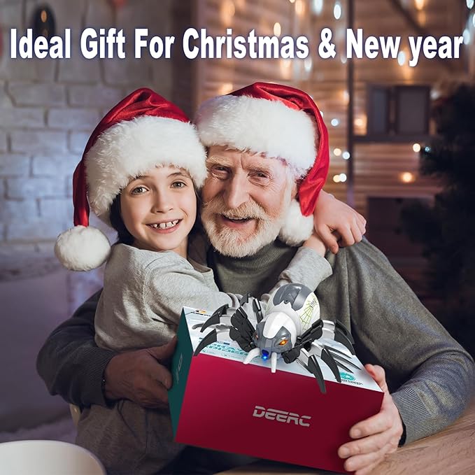 DEERC 128A Remote Control Spider, RC Moving Spider Robot Toys for Kids, Halloween Gifts for Birthday Party Joke Pranks, Wireless Remote Controlled Spider with Real Music Effect & LED Light