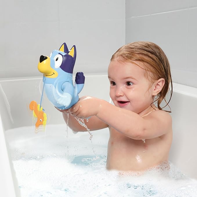 Toomies Bluey Swimming Bath Toy - Bluey Toys Includes Attached Seahorse Baby Toy and Swims on Back or Front - Toddler Bath Toys and Water Toys for Outdoor Play – Ages 18 Months and Up
