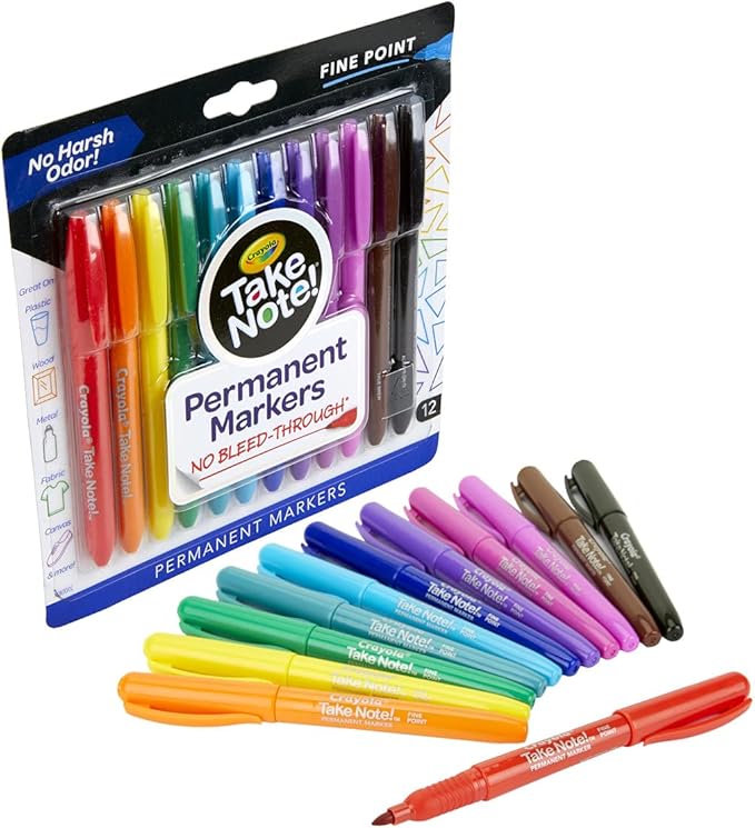 Crayola Take Note Permanent Markers, Fine Point, School Supplies, 12 Count