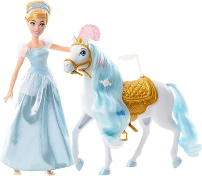 Mattel Disney Princess Toys, Cinderella Fashion Doll & Horse with Saddle, Brushable Mane & Tail & Styling Accessories, Inspired by the Movie