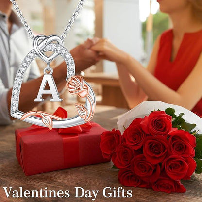Iefil Valentines Day Gifts for Her- 925 Sterling Silver Heart Initial Necklaces, Anniversary Birthday Gifts, Women Jewelry Gift for Wife Girlfriend Mom Daughter Her