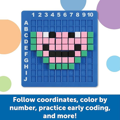 Learning Resources STEM Explorers Pixel Art Challenge - Math Puzzles, Pattern Blocks, Sensory Bin, Arts and Crafts, Math Manipulatives, Building Toys, Montessori