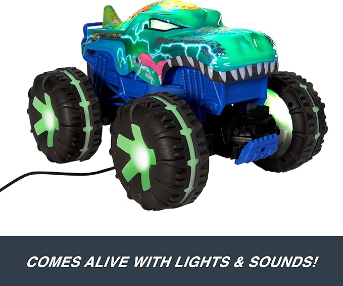 Hot Wheels Monster Trucks 1:15 Scale Mega-Wrex Alive Battery-Powered RC Vehicle with Lights & Sounds