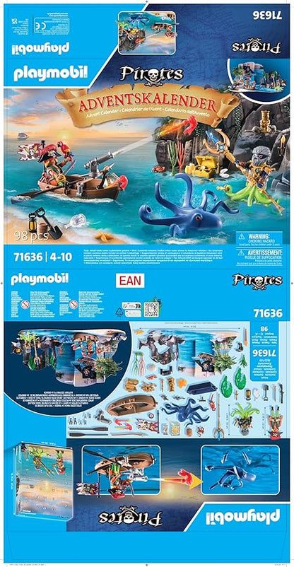 PLAYMOBIL Pirates 71636 Advent Calendar: Pirates, 24 Surprises, Including Two Figures and a Giant Octopus Advent Calendar 2024, Magical Toys for Boys and Girls Ages 4
