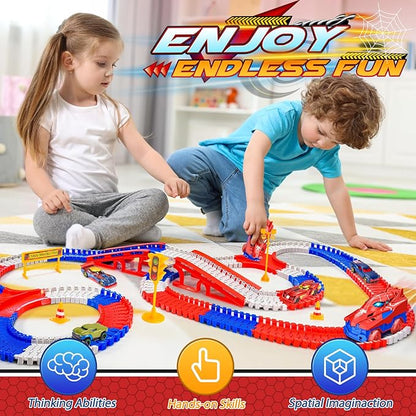 Spider Toys for Boys 3-4: 251 PCS Spider Race Track with 5 Alloy Cars Toys for 3 4 5 6 Year Old Boys Car Tracks for Kids Toddler Boy Age 3-5 4-6 6-8 Christmas Birthday Gifts