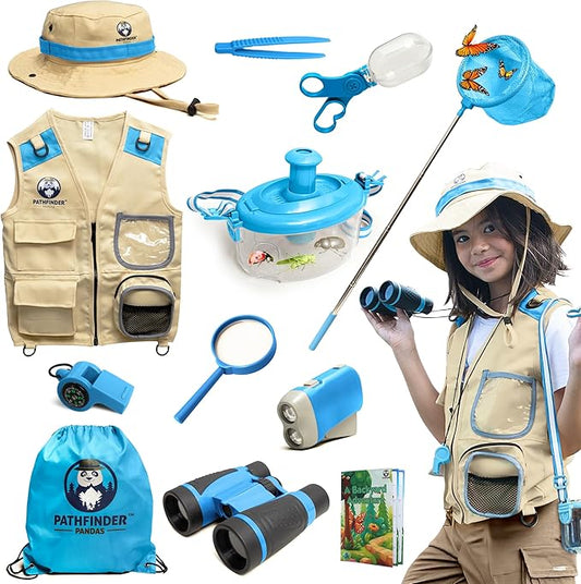 Kids Explorer Kit with Safari Vest, Hat & More - Kids Bug Catching Kit with Adventure Guide & Scavenger Hunt - Cute Dress-Up Zookeeper Costume & Safari Costume for 7-12 Year Old Boys Girls