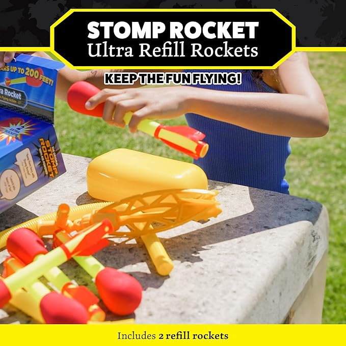 Stomp Rocket Ultra Rocket Refills, 2 Rockets - Replacement Foam-Tipped Rockets for Kids - Fun Backyard & Outdoor Kids Toys Gifts for Boys & Girls