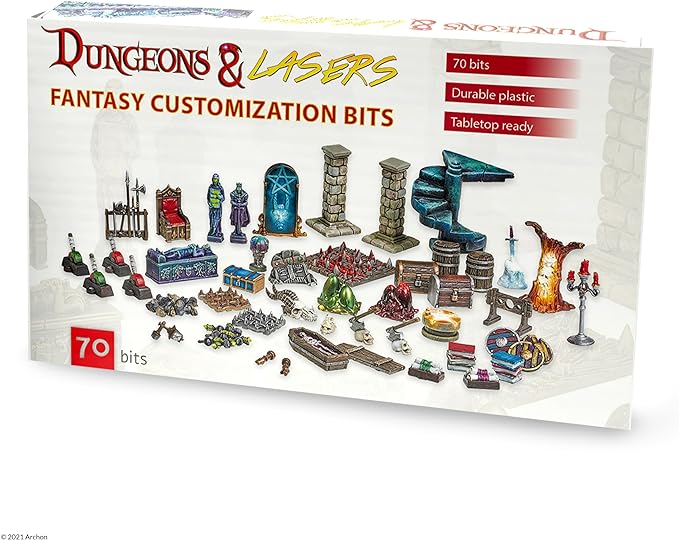 Dungeons & Lasers Fantasy Customization Bits for DND Terrain - 70 Pieces of D&D Accessories and Props for 5E Tabletop RPG Games - Unpainted, Unassembled - for Ages 14 Years and up