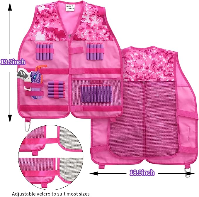 Girls Tactical Vest Kit with Blaster - Kids Pink Tactical Vest Compatible with Nerf Rebelle N-Strike Purple Darts Googles for Girl