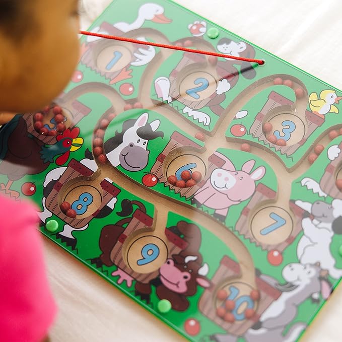 Melissa & Doug Magnetic Wand Number Maze - Wooden Puzzle Activity Learning Toys, Travel Activities for Kids, Magnetic Maze for Toddlers and Kids Ages 3+