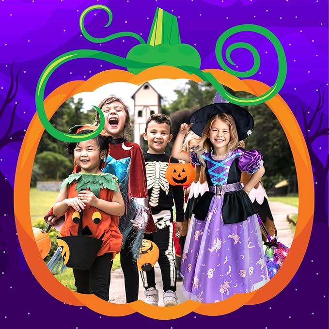 Meland Witch Costume for Girls, Light Up Halloween Costumes for Kids Toddlers 3-10, Witch Dress for Girls Dress Up