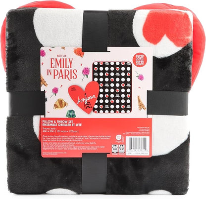 Jay Franco Emily in Paris Throw Blanket and Pillow Set - 40 x 50 Inch Lightweight Travel Throw & Heart Pillow, Super Soft 2 Piece Bedding Set