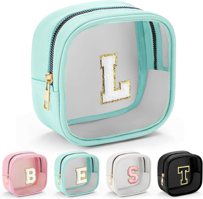 YOOLIFE Initial Travel Toiletry Bag, Clear Makeup Bag Preppy Cosmetic Bags Organizer Travel Essentials Gifts for Women Teen Girlfriend Teacher 12 13 14 15 16 Years Old Girl Gifts Trendy Stuff Blue L