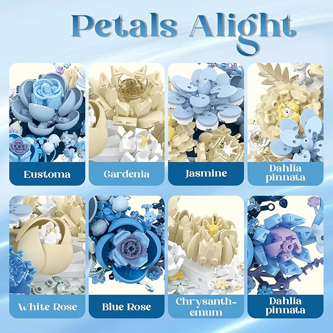 Moon Flower Building Toy Set (Glowing Version), DIY Roses for Home Decor & Display, Gifts & Craft for Valentines Day, Fun Arts and Crafts Idea for Girl,Teen, Female (934Pcs)