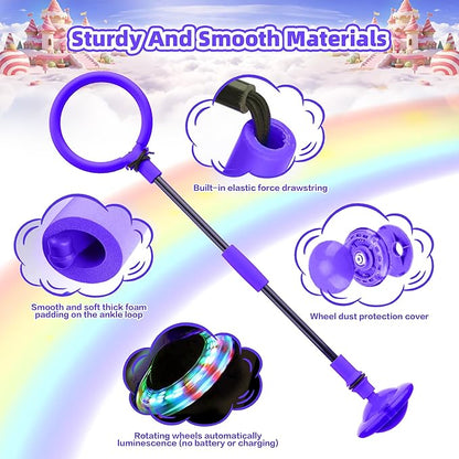 Ankle Skip Ball for Kids, Foldable Colorful Light Flash Wheel Skip Ball for Adults, Indoor Outdoor Game Toys for Kids, Gift for Girls, Boys Ages 5 6 7 8 9 10 11 12 Years Old - Purple