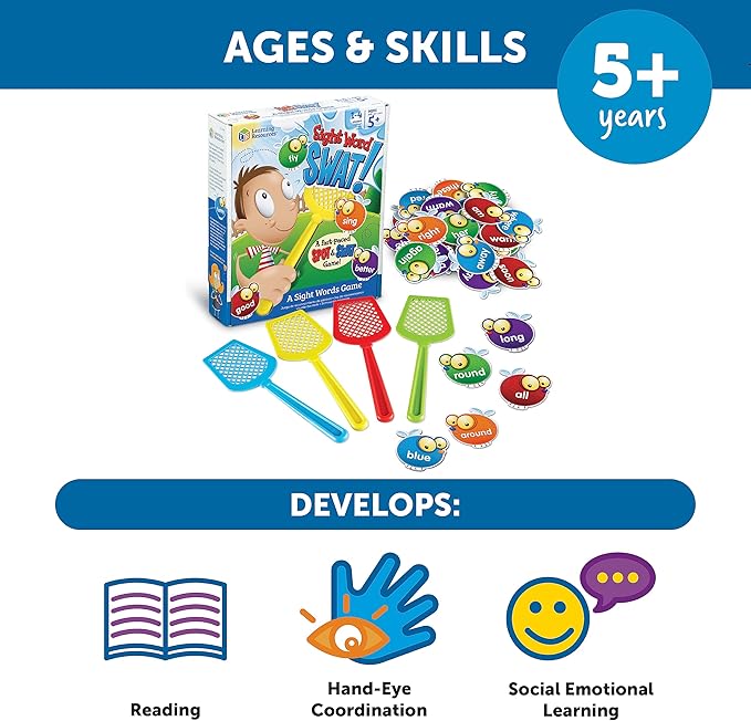 Learning Resources Sight Word Swat A Sight Words Game - Phonics Flash Cards, Board Games for Kids, Montessori Spelling , Homeschool, Classroom Must Haves, Teacher Supplies, Gifts for Boys and Girls