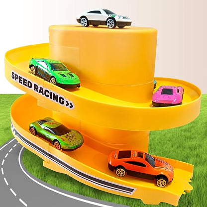 Toy Car Track Storage Playset - Toddler Toys for Ages 2-4, Toy Car Set for Hot Wheels & Matchbox with 12 Diecast Cars, PlayMat, Race Tracks, Car Ramp, Kids Birthyday Gift for 1 2 3 4 5 Year Old Boys