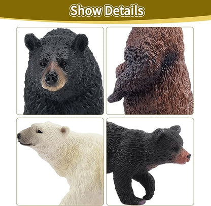 Toymany 6PCS Realistic Bear Figurines Set - Plastic Bears Toy with Grizzly, Black Bear, Polar Bear and Cubs, Wild Animals Figures Education Toy Cake Toppers Christmas Birthday Gift for Kids Toddlers