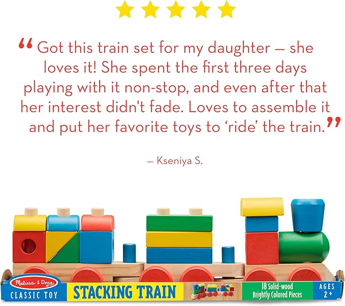 Melissa & Doug Stacking Train - Classic Wooden Toddler Toy (18 pcs)