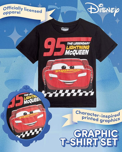 Disney Cars Toy Story Boys Shirts - 2 Pack Lightning McQueen Buzz Lightyear Short Sleeve Boys Tees for Toddler and Little Boy