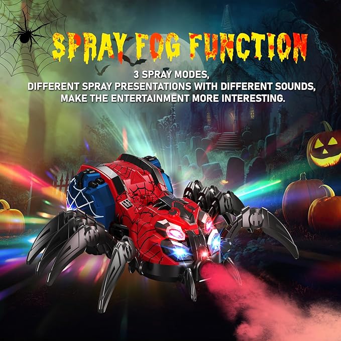 Remote Control Spider, Robot Spider Toy with 2.4 GHz Remote Controller, RC Spider Robot with Spray/Lights/Music, Realistic Spider Gift for Kids Boys, Halloween, Christmas, Holiday Toys for Party Prank