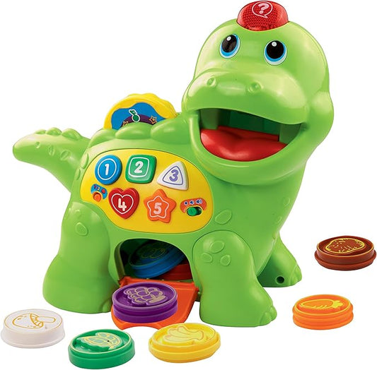 VTech Baby Feed Me Dino | Musical Baby Toy with Numbers, Counting Music & Shapes | Interactive Light Up Toy Suitable from 1, 2, 3 Year Olds Boys & Girls, Green, 27 x 12.3 x 26 cm