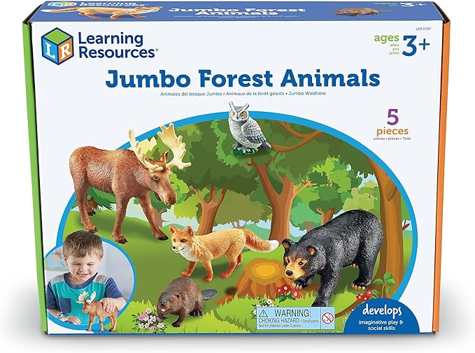 Learning Resources Jumbo Forest Animals - Fine Motor Skills for Children , School Figurines for Kids, Montessori Toddler, Imaginative Play , Party Favors, Social Skill Toys, Zoo Figures